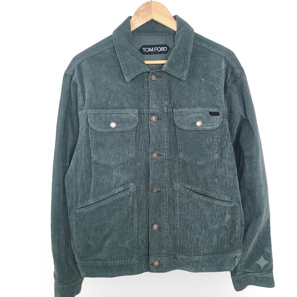 Tom Ford Corduroy Cotton Blend Green‎ Fitted Trucker Jacket Utilitarian L
